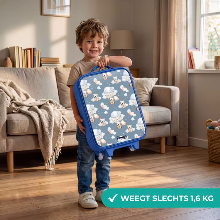 Beertjes in luchtballonnen tussen wolken en ballonnen Kinderkoffer - Blauw klein -sfeer2_NL