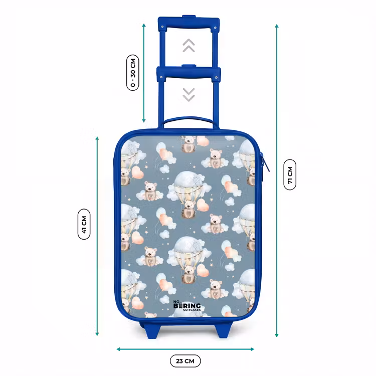 Beertjes in luchtballonnen tussen wolken en ballonnen Kinderkoffer - Blauw klein -productfoto_formaten