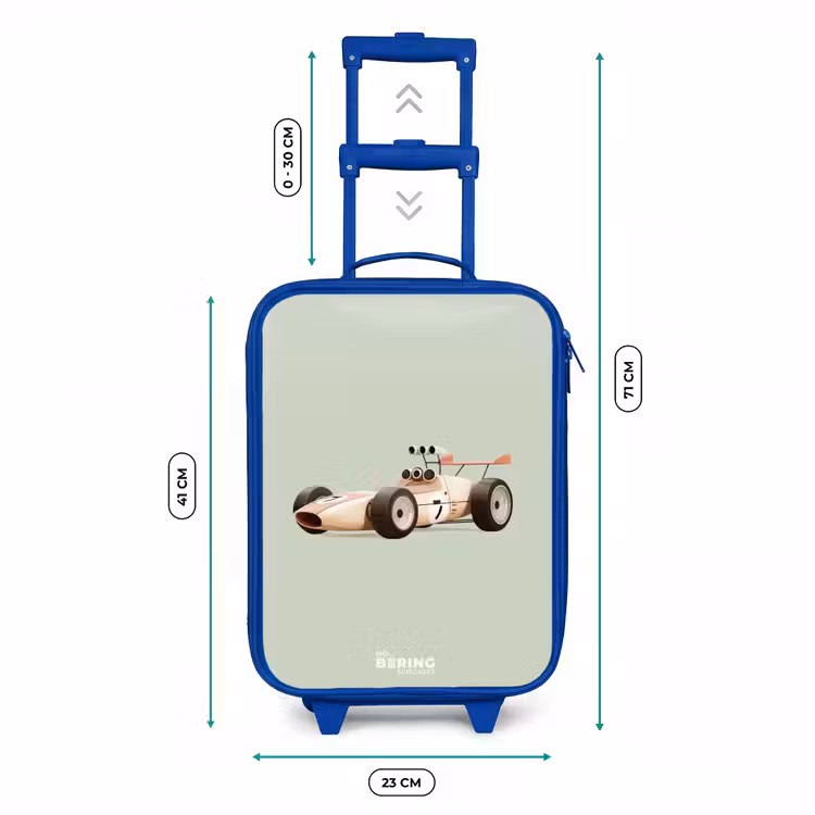 Beige retro raceauto op groen achtergrond Kinderkoffer - Blauw klein -productfoto_formaten