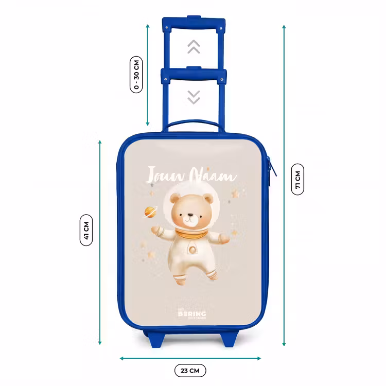 Beige ruimtebeer zweeft tussen sterren Kinderkoffer - Blauw klein -productfoto_formaten