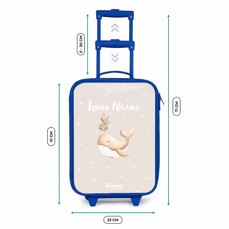 Beige walvis in bloemenzee Kinderkoffer - Blauw klein -productfoto_formaten