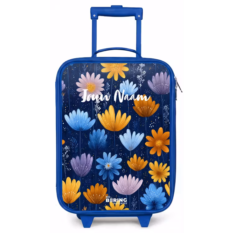 Bloemen op een donkerblauwe achtergrond Kinderkoffer - Blauw klein -zz3dotto