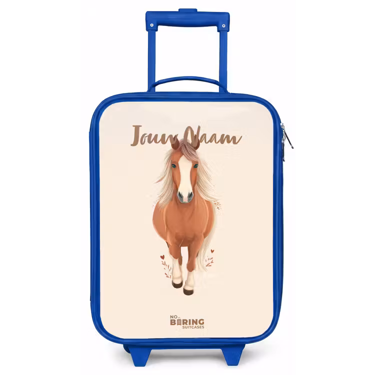 Bruin paard in gallop Kinderkoffer - Blauw klein -zz3dotto