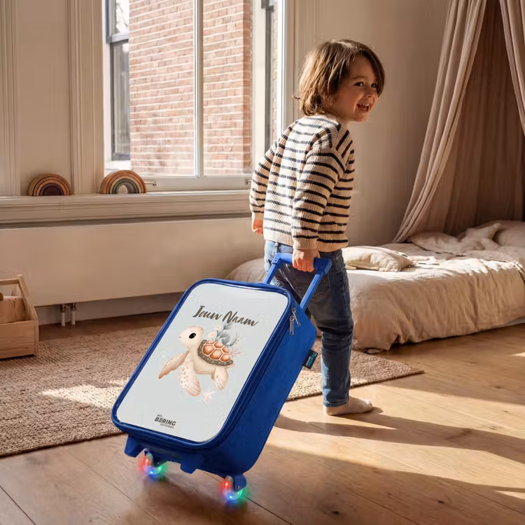 Bruine zeeschildpad in pastel onderwaterwereld Kinderkoffer - Blauw klein -sfeer1