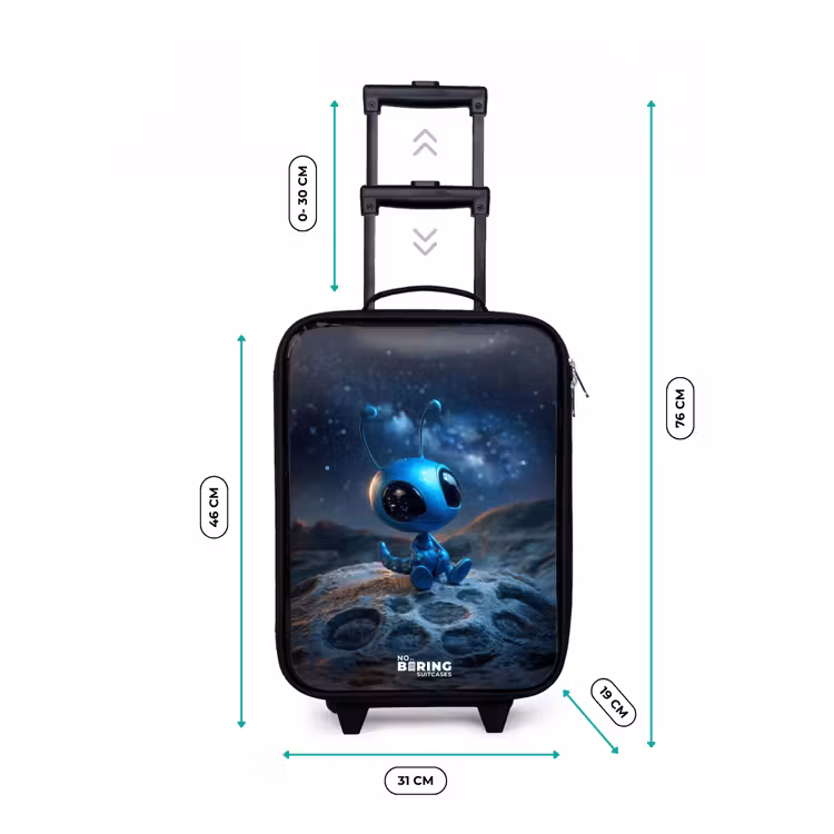 Blauw buitenaards wezentje onder sterrenhemel Kinderkoffer - Zwart klein -productfoto_formaten