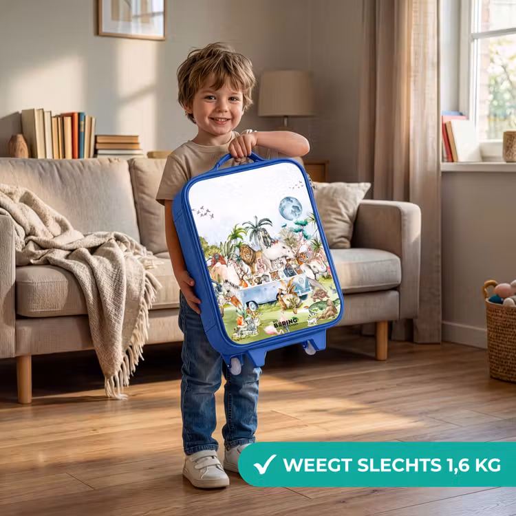 Busje met allemaal dieren Kinderkoffer - Blauw klein -sfeer2_NL