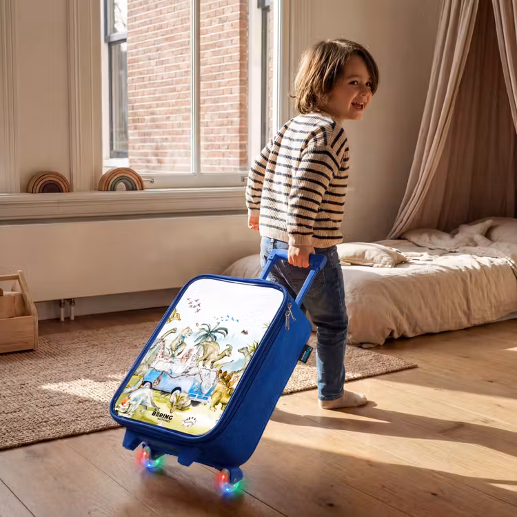 Busje met dino's Kinderkoffer - Blauw klein -sfeer1