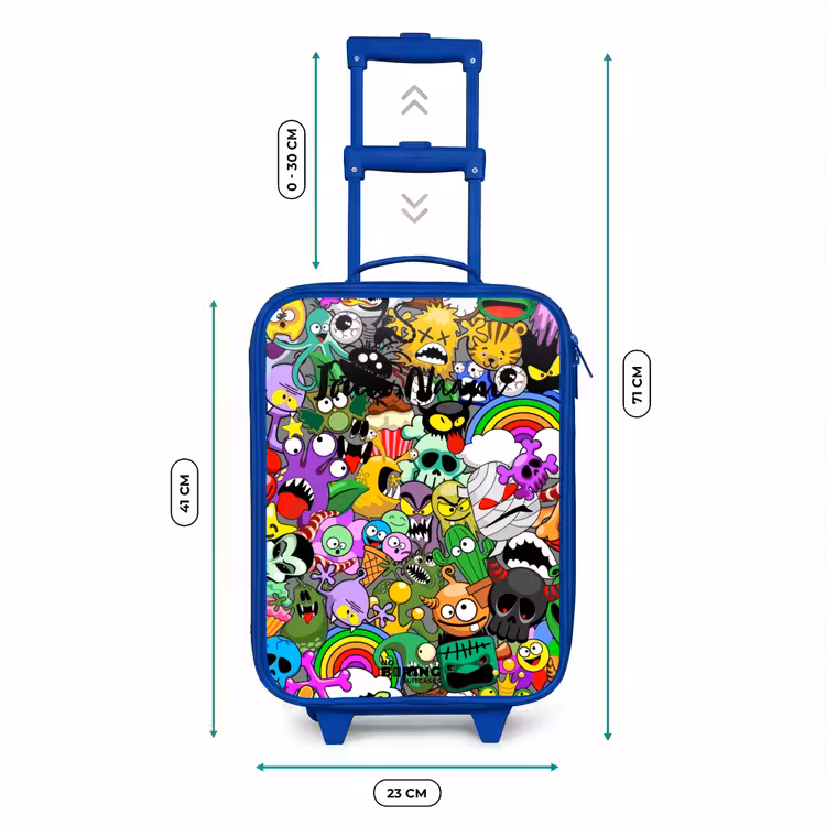 Chaotisch kleurrijk monster patroon Kinderkoffer - Blauw klein -productfoto_formaten
