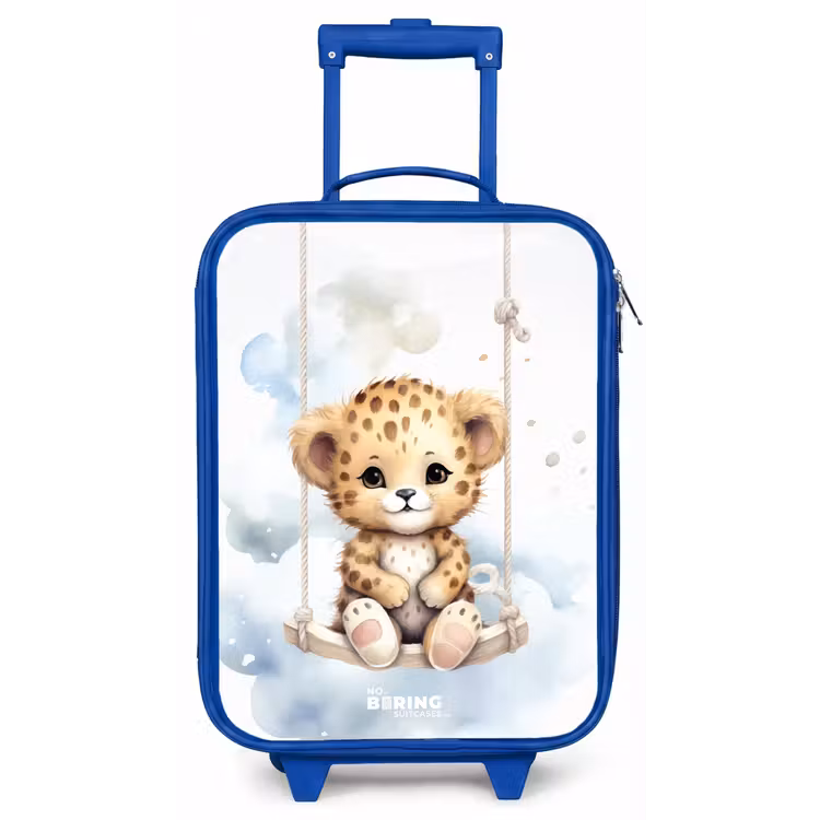 Cheeta welpje op een schommel in de wolken Kinderkoffer - Blauw klein -zz3dotto