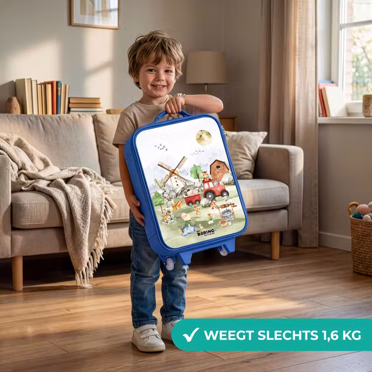 dieren op een boederij Kinderkoffer - Blauw klein -sfeer2_NL