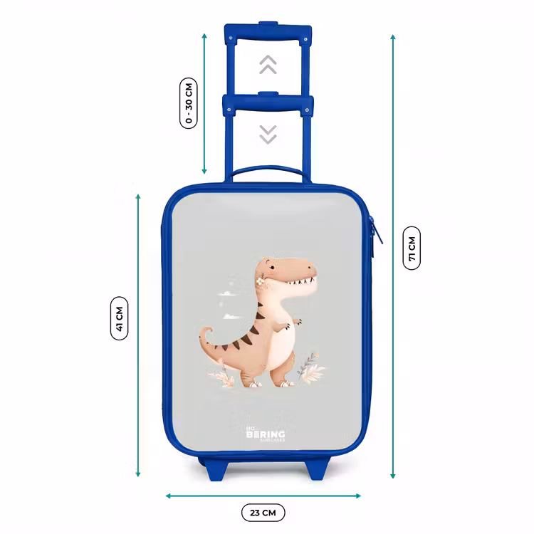 Dino in beige en grijze kleuren Kinderkoffer - Blauw klein -productfoto_formaten