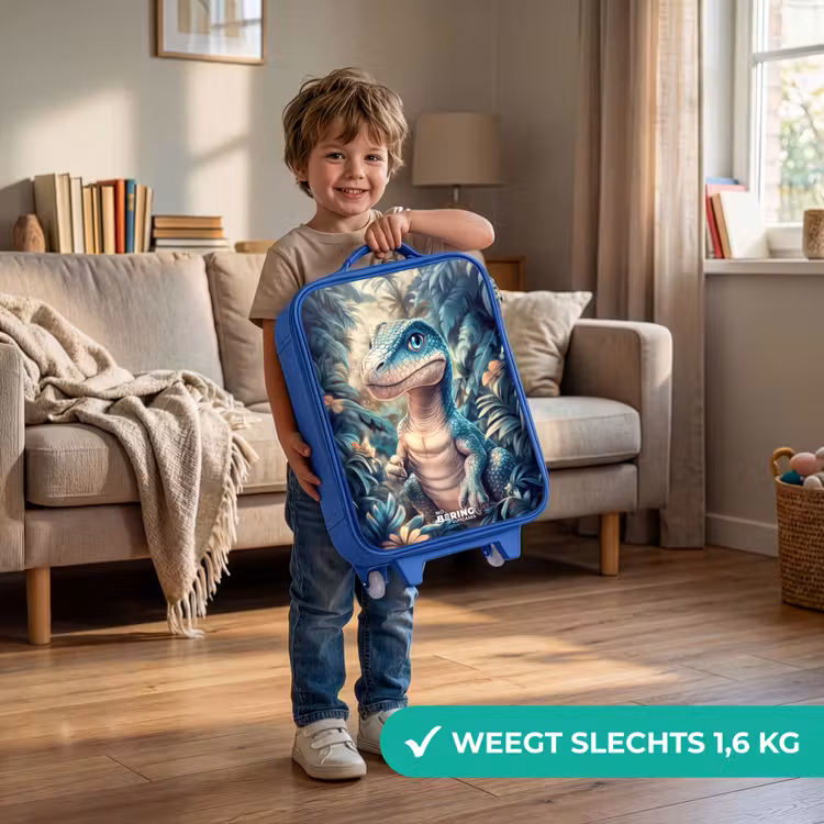 Dino in mystieke jungle met maanlicht Kinderkoffer - Blauw klein -sfeer2_NL