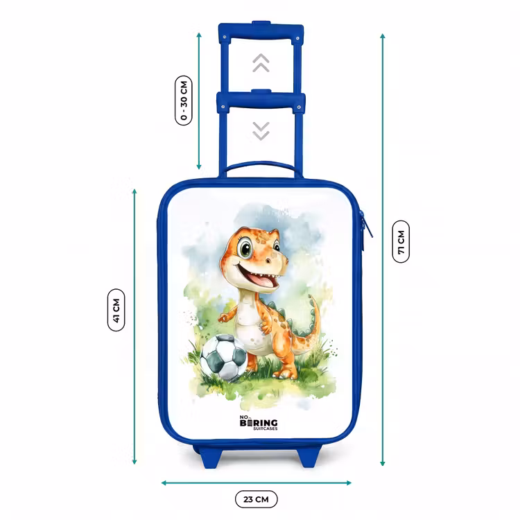 Dino met voetbal in kleurrijk veld Kinderkoffer - Blauw klein -productfoto_formaten