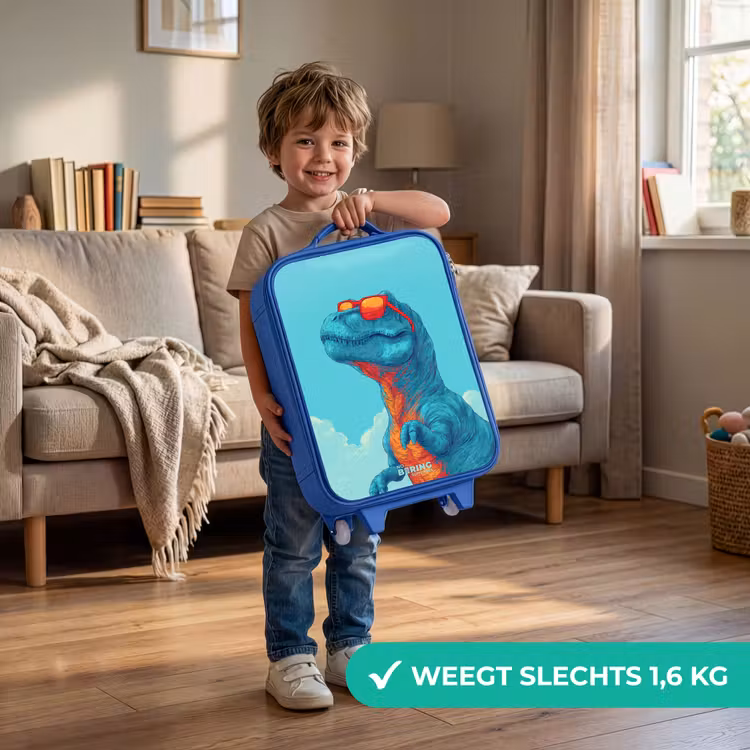 Dino met zonnebril Kinderkoffer - Blauw klein -sfeer2_NL