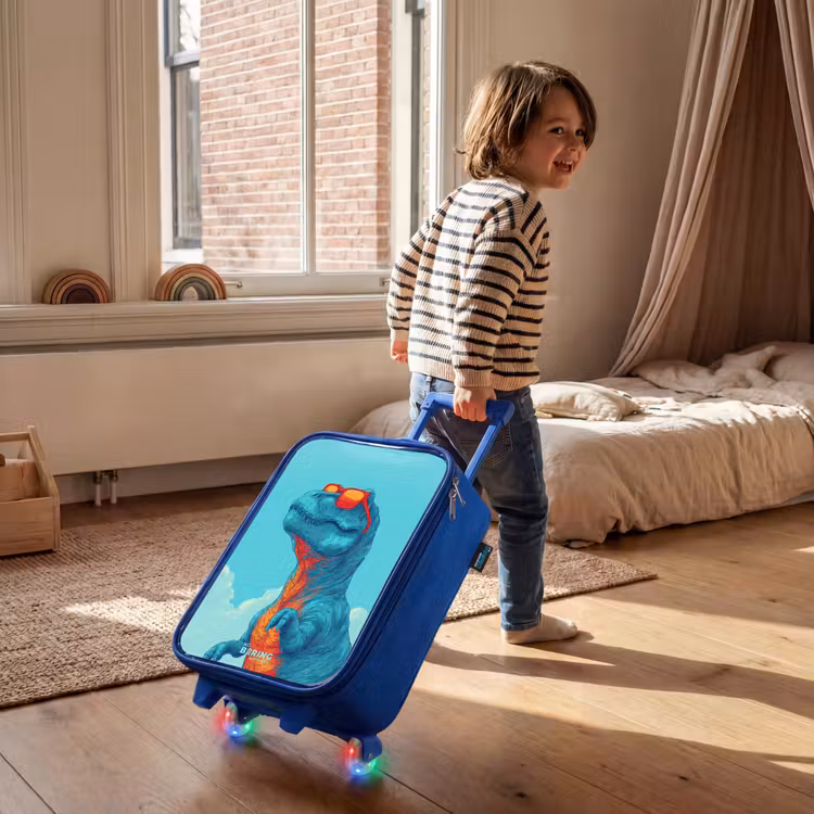 Dino met zonnebril Kinderkoffer - Blauw klein -sfeer1