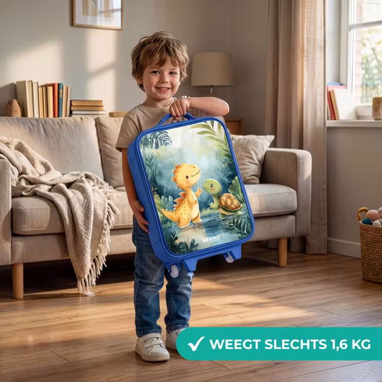 Dino - Schildpad - Jungle Kinderkoffer - Blauw klein -sfeer2_NL
