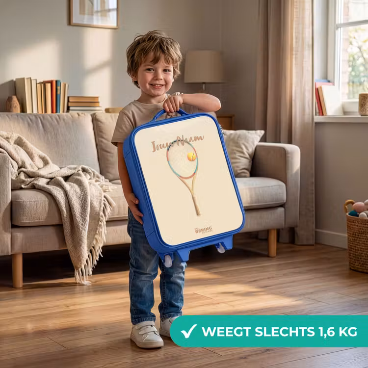 Een tennisracket in beige tinten Kinderkoffer - Blauw klein -sfeer2_NL