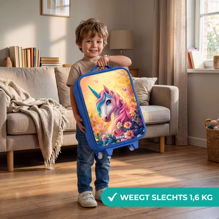 Eenhoorn met kleurrijke bloemen Kinderkoffer - Blauw klein -sfeer2_NL