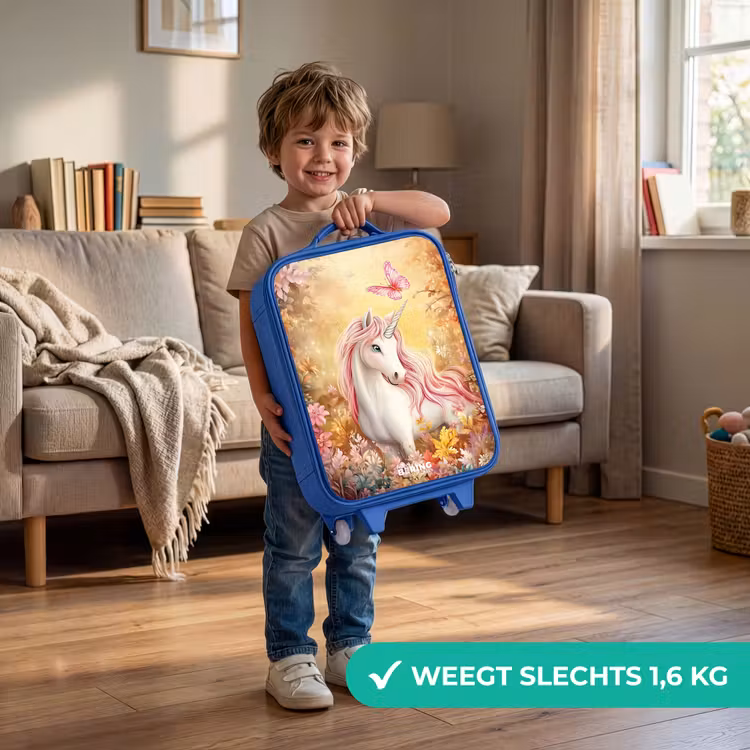 Eenhoorn - Vlinder - Roze - Manen Kinderkoffer - Blauw klein -sfeer2_NL