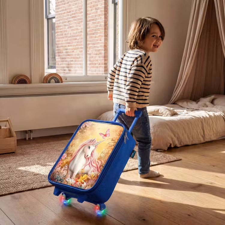 Eenhoorn - Vlinder - Roze - Manen Kinderkoffer - Blauw klein -sfeer1