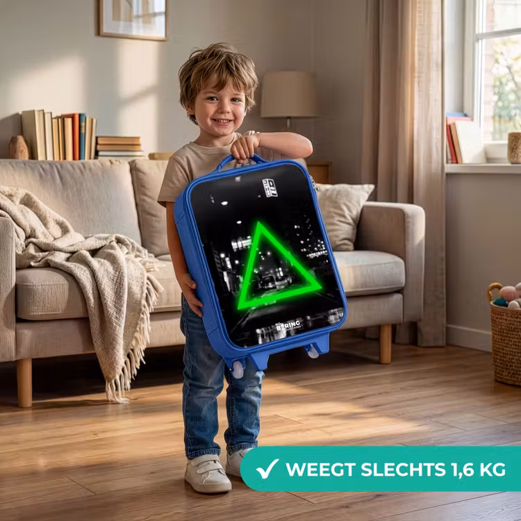 Felgroene driehoek Kinderkoffer - Blauw klein -sfeer2_NL