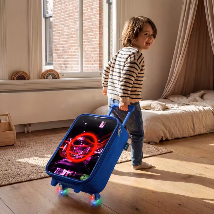 Felrode cirkel boven een neonverlichte stad Kinderkoffer - Blauw klein -sfeer1