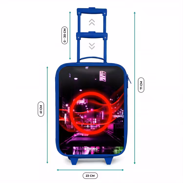 Felrode cirkel boven een neonverlichte stad Kinderkoffer - Blauw klein -productfoto_formaten
