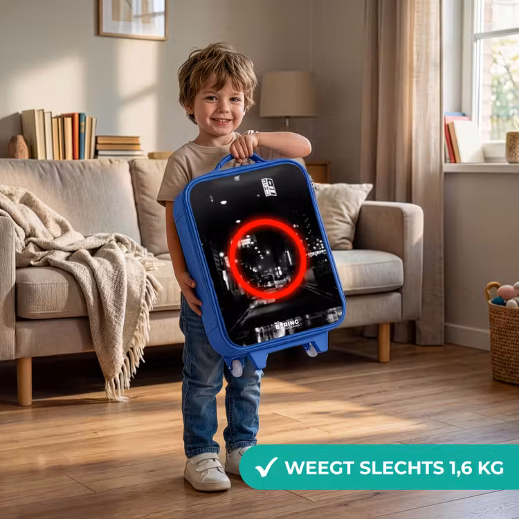 Felrode cirkel boven een stadsstraat Kinderkoffer - Blauw klein -sfeer2_NL