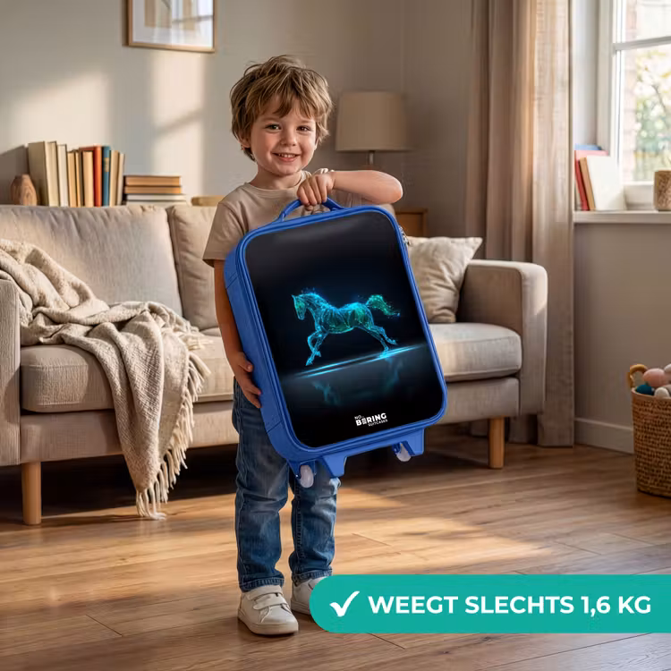 Futuristisch galopperend paard Kinderkoffer - Blauw klein -sfeer2_NL