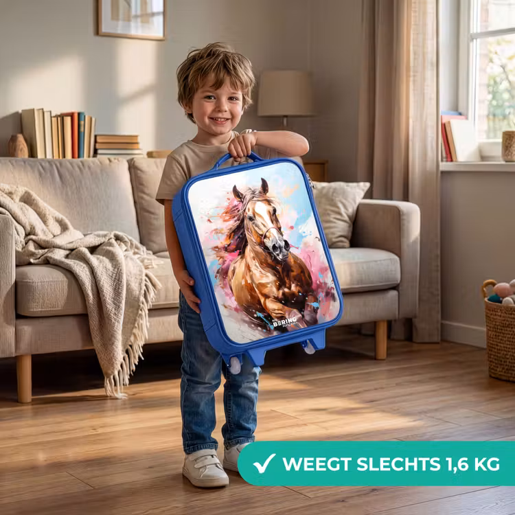 Galopperend paard met kleurrijke achtergrond Kinderkoffer - Blauw klein -sfeer2_NL