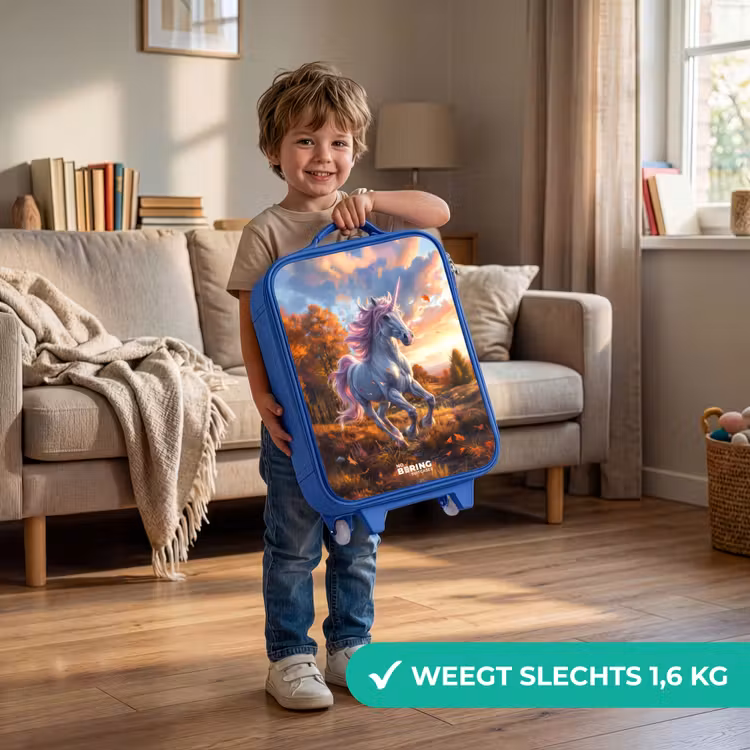 Galopperende Eenhoorn in Herfstwereld Kinderkoffer - Blauw klein -sfeer2_NL