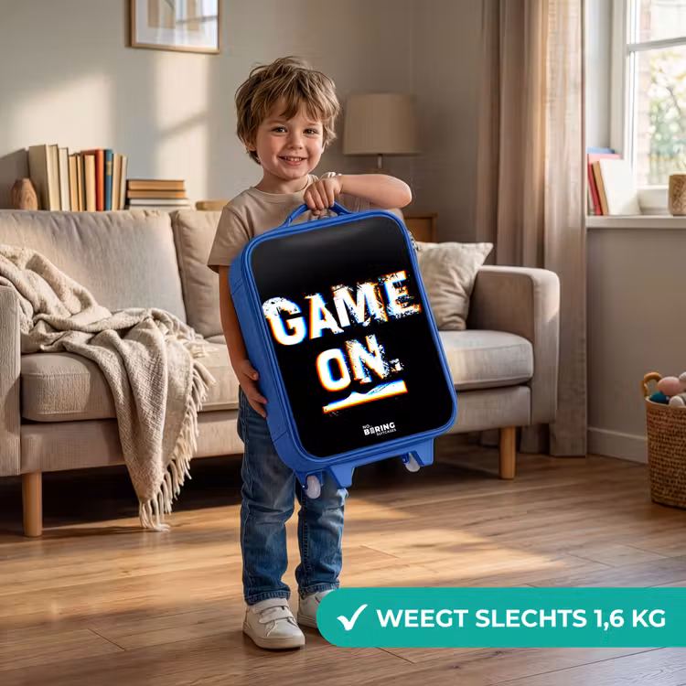 Game on in zwart wit Kinderkoffer - Blauw klein -sfeer2_NL