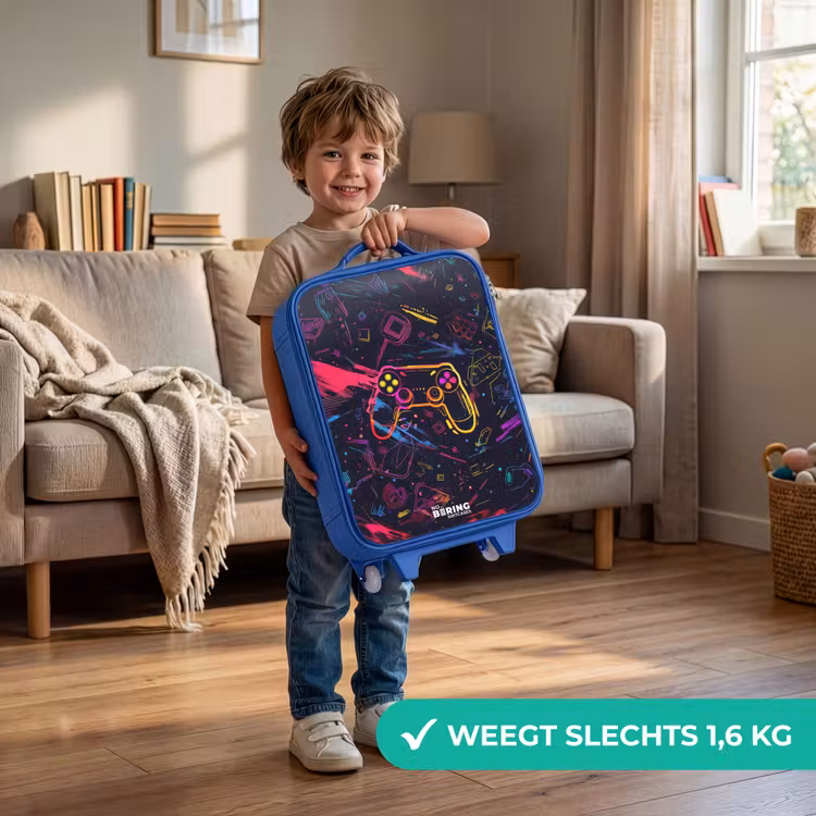 Gamerwereld in neonstijl Kinderkoffer - Blauw klein -sfeer2_NL