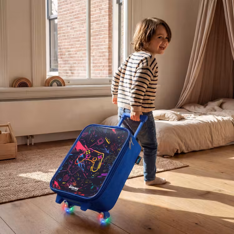 Gamerwereld in neonstijl Kinderkoffer - Blauw klein -sfeer1