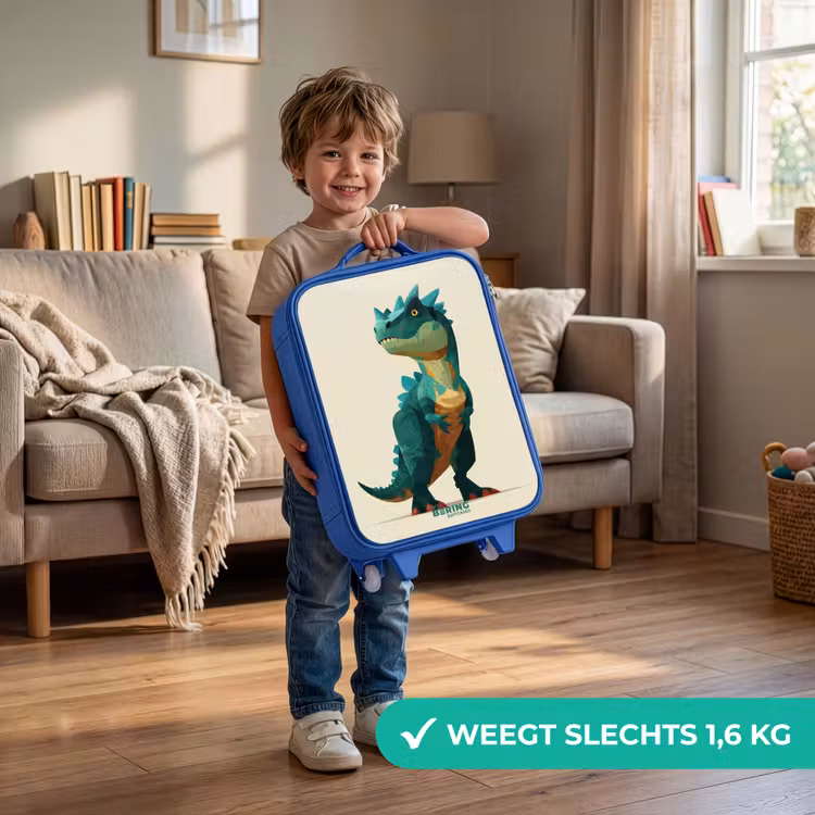 Gehoornde dino met scherpe blik Kinderkoffer - Blauw klein -sfeer2_NL