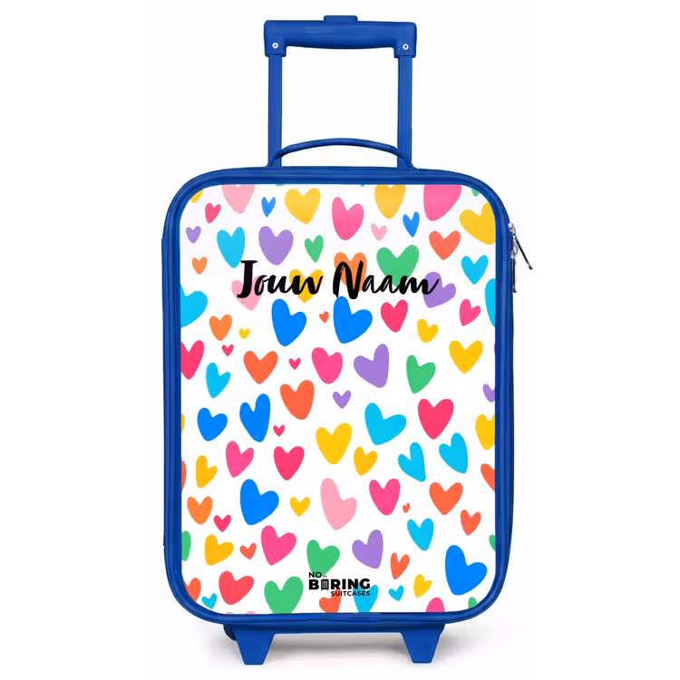 Gekleurde hartjes Kinderkoffer - Blauw klein -zz3dotto
