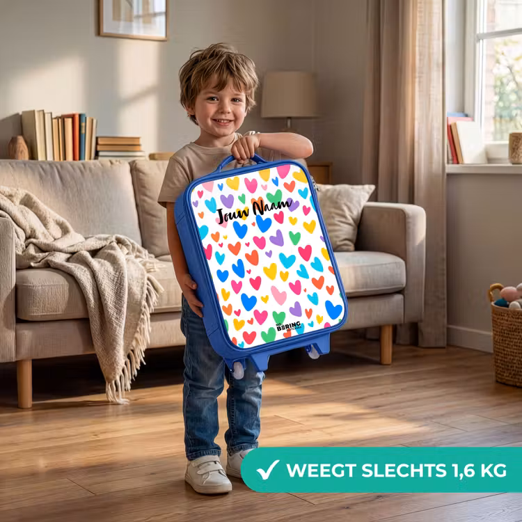 Gekleurde hartjes Kinderkoffer - Blauw klein -sfeer2_NL