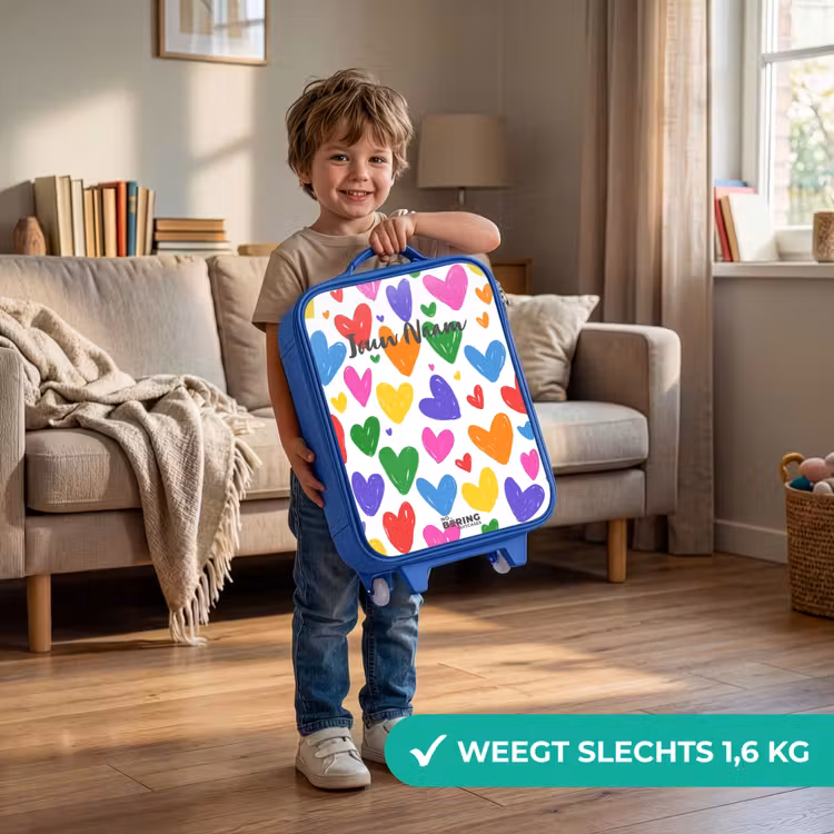 Gekleurde hartjes Kinderkoffer - Blauw klein -sfeer2_NL