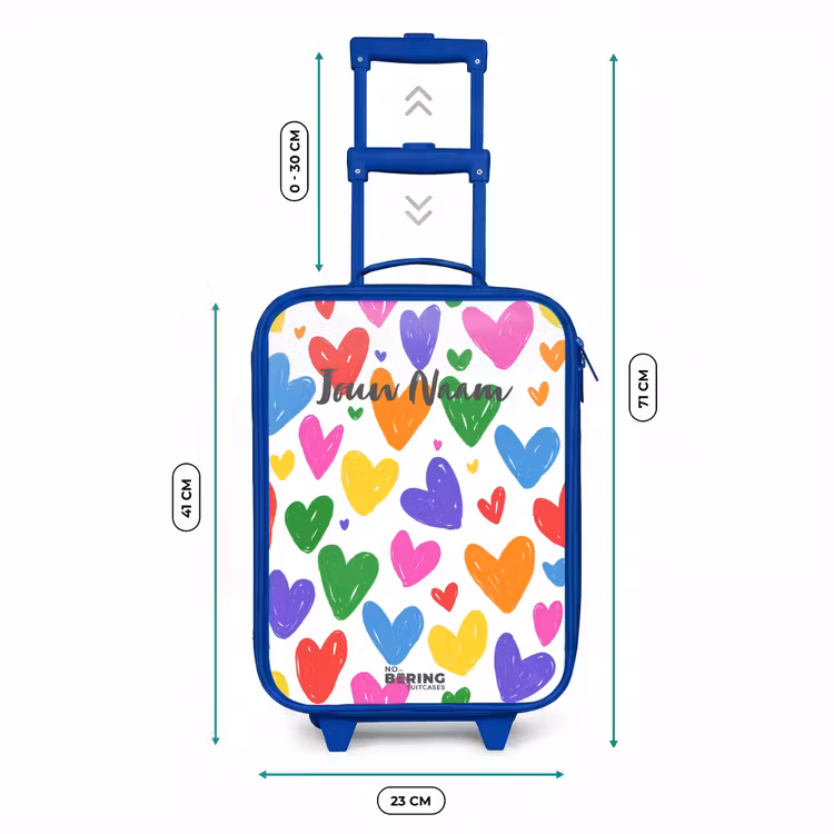 Gekleurde hartjes Kinderkoffer - Blauw klein -productfoto_formaten