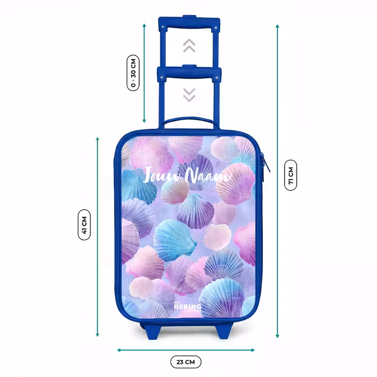 Gekleurde schelpen op een paarse achtergrond Kinderkoffer - Blauw klein -productfoto_formaten