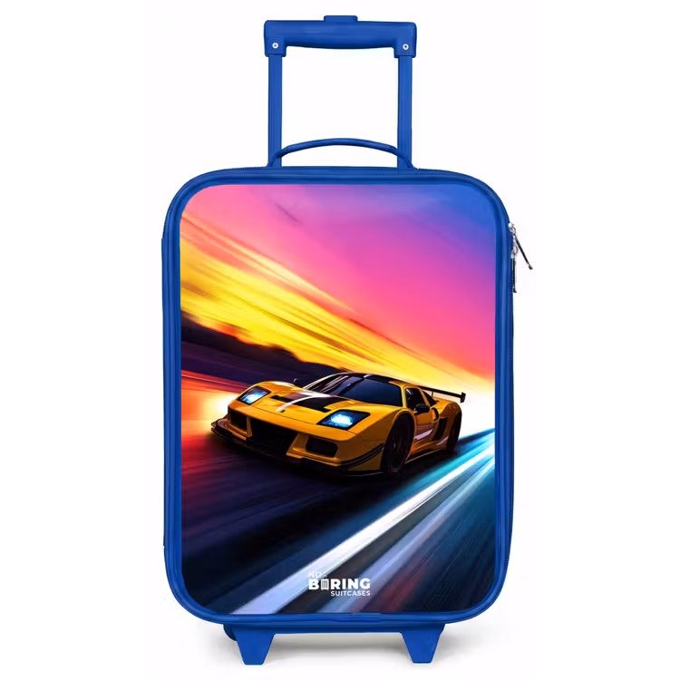 Gele raceauto bij kleurrijke zonsondergang Kinderkoffer - Blauw klein -zz3dotto