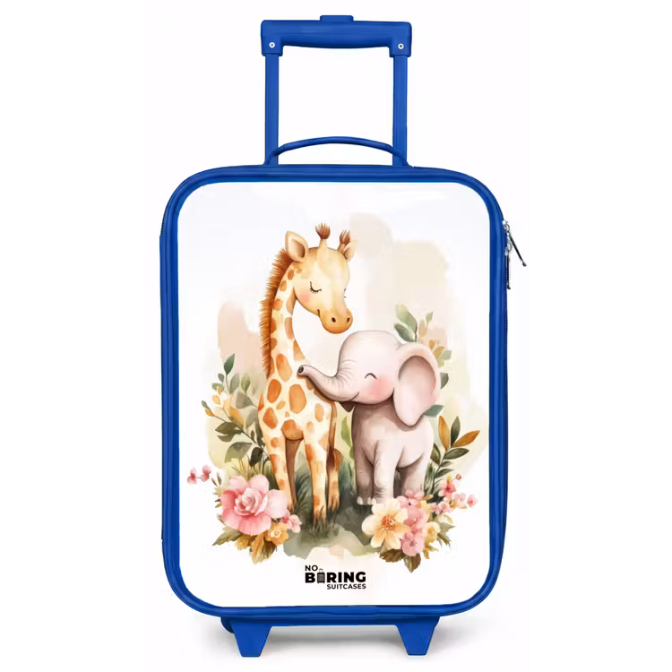 Giraffe en olifant tussen bloemen op witte achtergrond Kinderkoffer - Blauw klein -zz3dotto