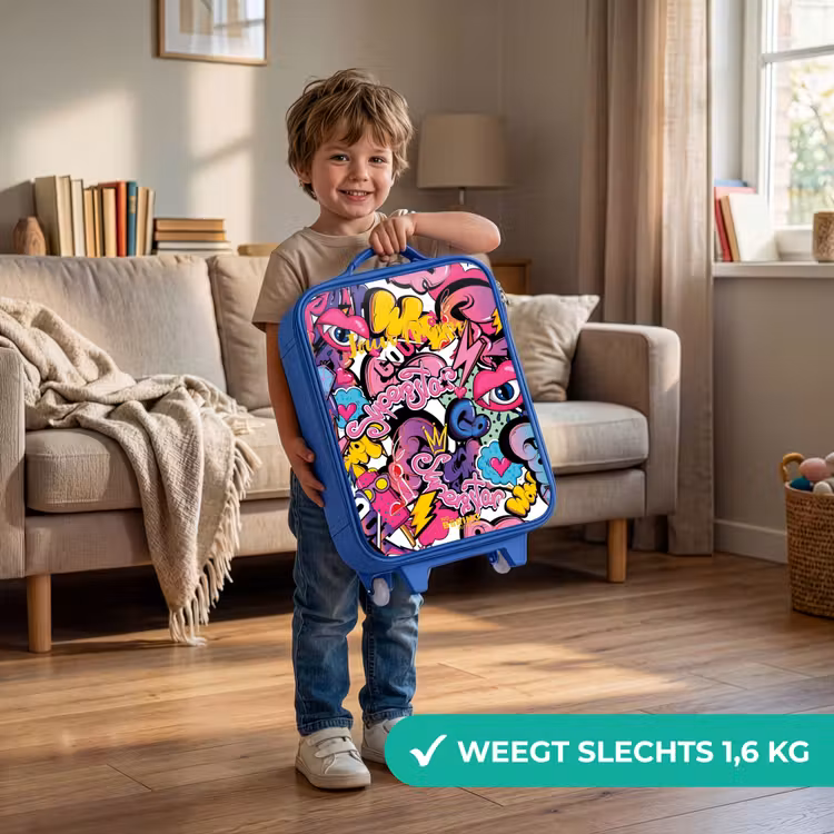 Girly graffiti Kinderkoffer - Blauw klein -sfeer2_NL