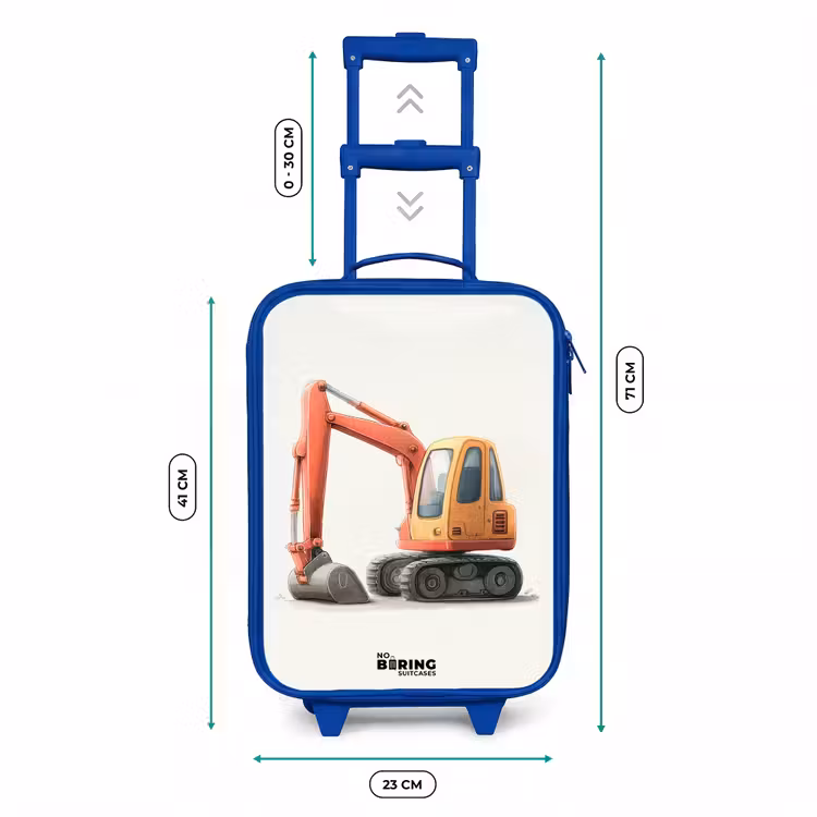 Graafmachine - Getekend - Oranje Kinderkoffer - Blauw klein -productfoto_formaten