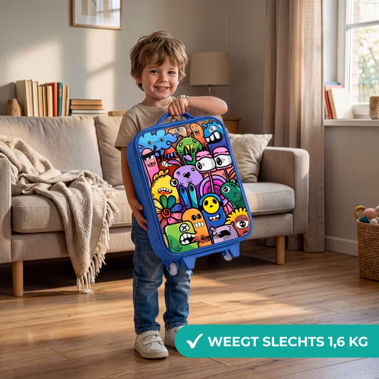Grappige kleurrijke monsters Kinderkoffer - Blauw klein -sfeer2_NL