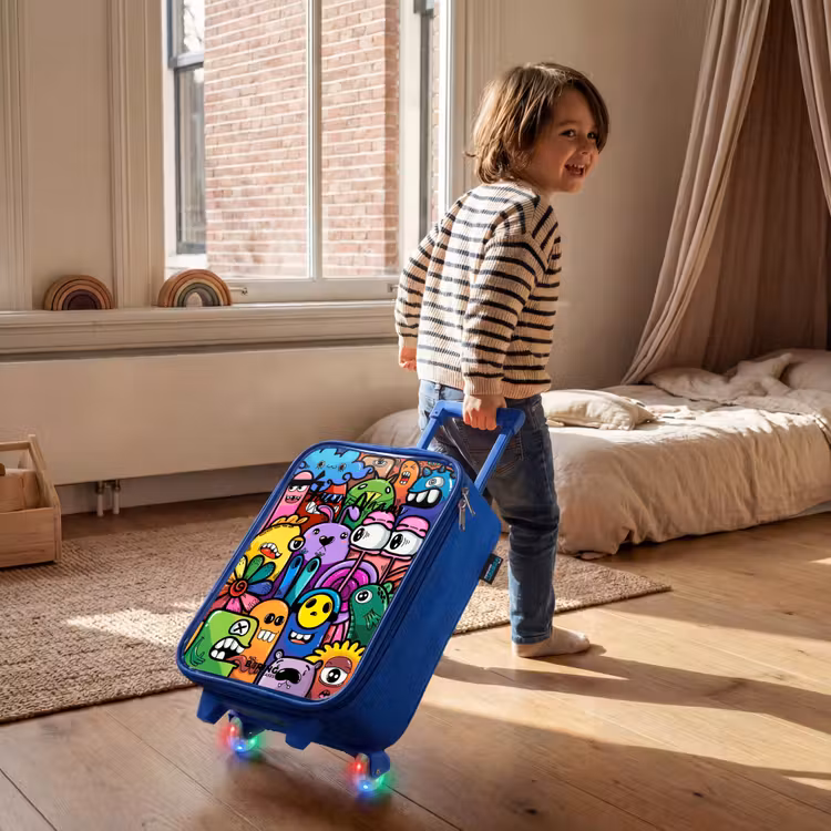Grappige kleurrijke monsters Kinderkoffer - Blauw klein -sfeer1