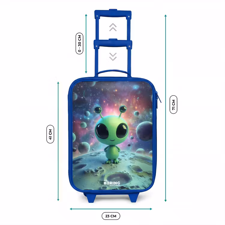 Groen buitenaards wezentje op maanlandschap Kinderkoffer - Blauw klein -productfoto_formaten