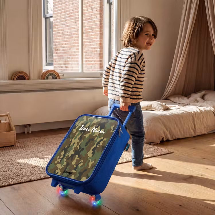 Groene camouflage met zandkleur Kinderkoffer - Blauw klein -sfeer1