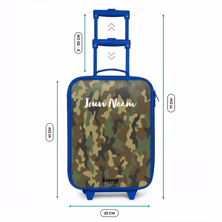 Groene camouflage met zandkleur Kinderkoffer - Blauw klein -productfoto_formaten