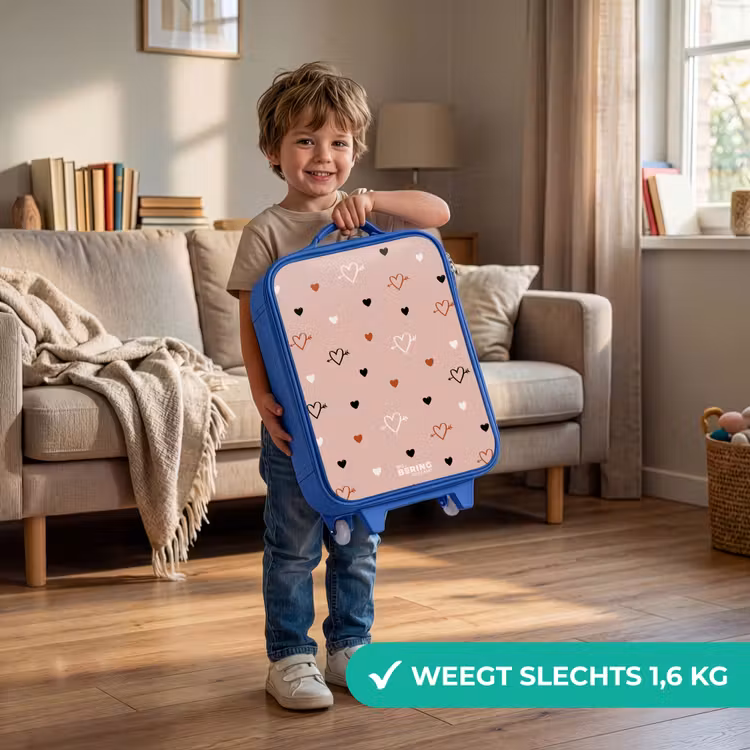 Hartjes met pijlen in zwart, wit en roze Kinderkoffer - Blauw klein -sfeer2_NL